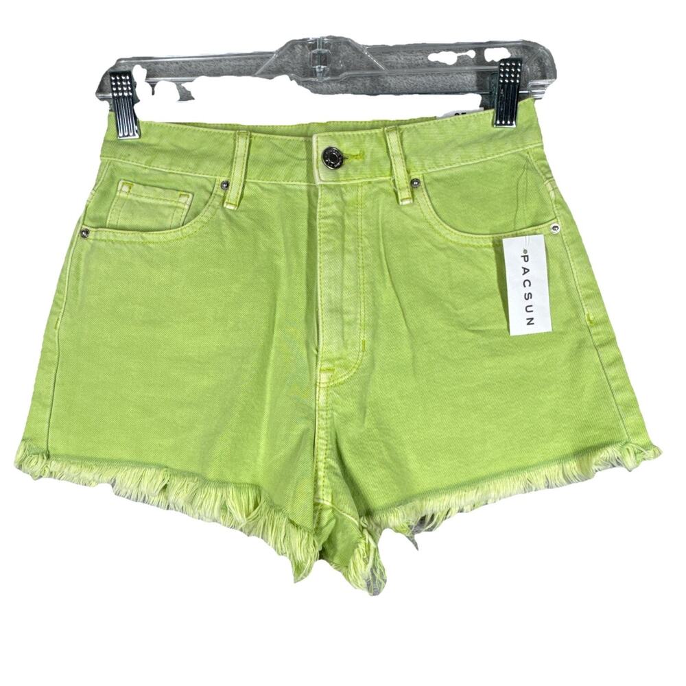 PacSun Shorts Womens 0 25 Neon Green Vintage High Rise Festival Cut Off Denim